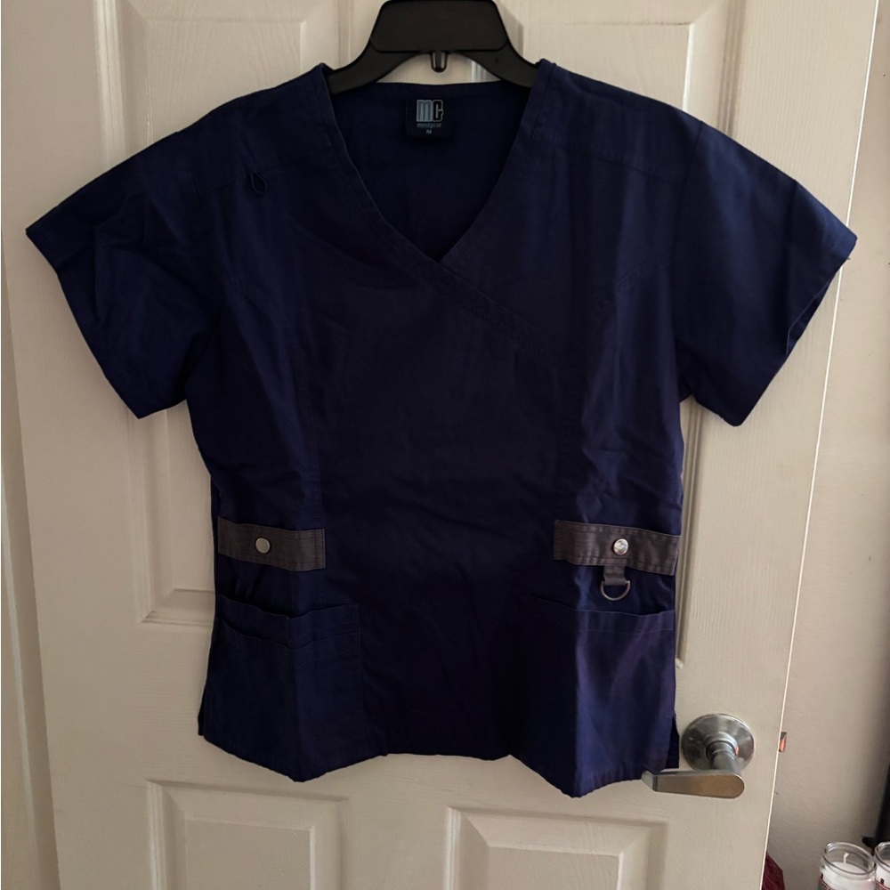 Dark Blue Scrub Top with Pockets
